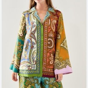 ALÉMAIS Clemenza spliced Botton Front Silk shirt